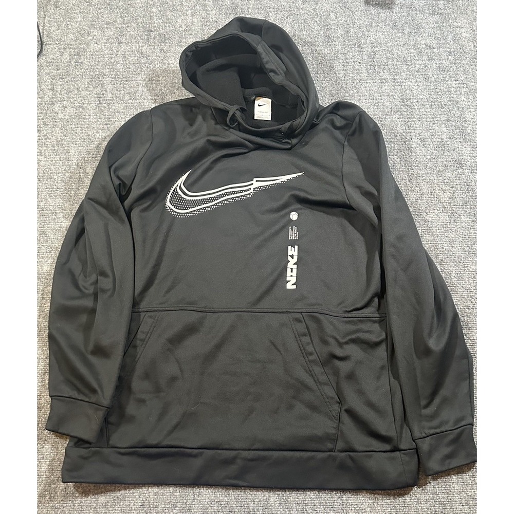 Nike Therma-Fit Hoodie Men's L Fleece Lined Black Pullover Polyester